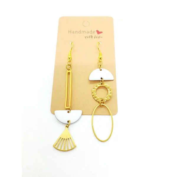 Boucles d'oreilles asymétriques en acier inoxydable doré