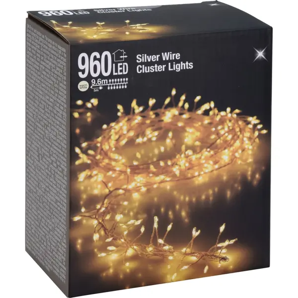 Guirlande fil argenté 960 micro-LED blanc chaud