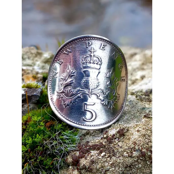Bague pièce de monnaie 5 pence angleterre