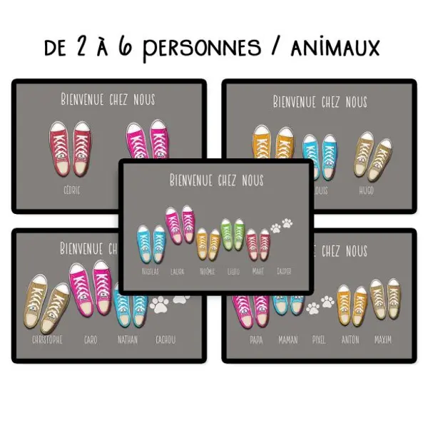 Tapis de porte personnalisé famille baskets