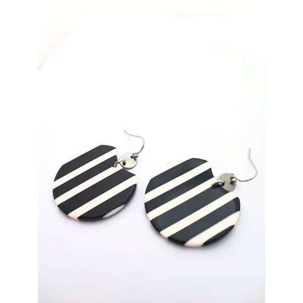 Boucles d'oreilles rayures noires et blanches, acier inoxydable
