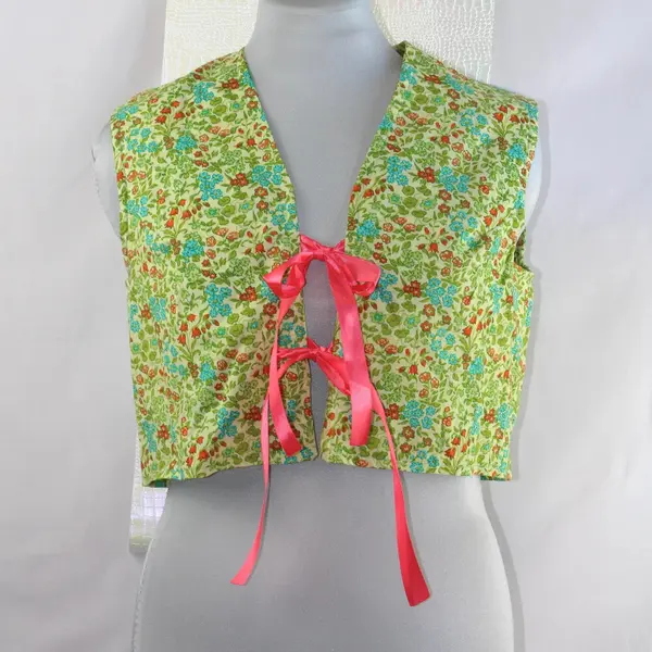 Gilet court sans manches noué millefleurs champêtre