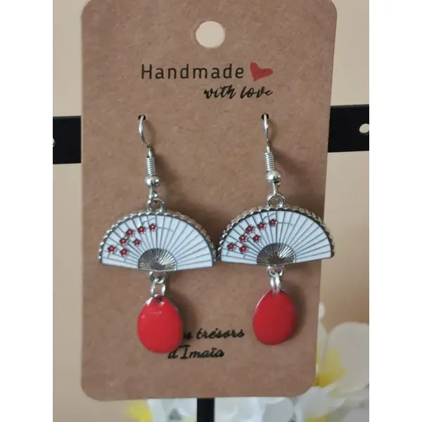 Boucles d'oreilles éventail blanc/rouge