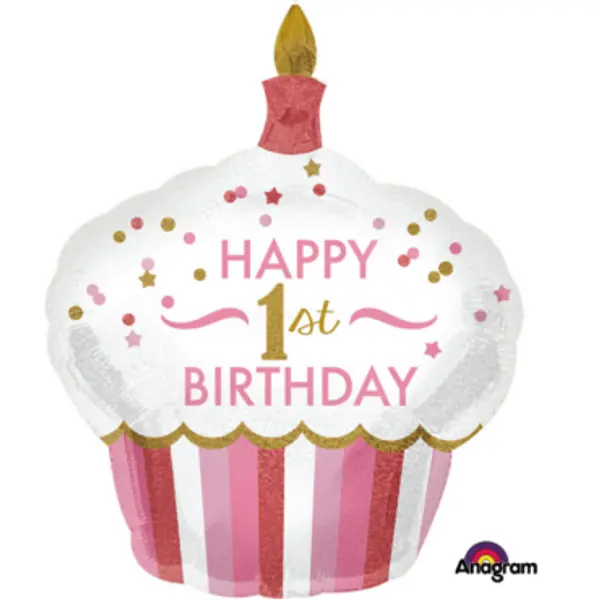 Ballon Joyeux Premier Anniversaire - Rose Holographique