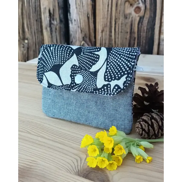 Porte monnaie motif ginkgo noir
