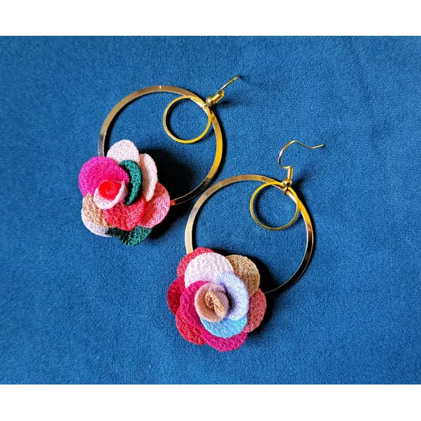 Boucle d'oreille coquillage, étoile, cercle, perles plate ronde bleu, crochet en métal acier inoxydable doré