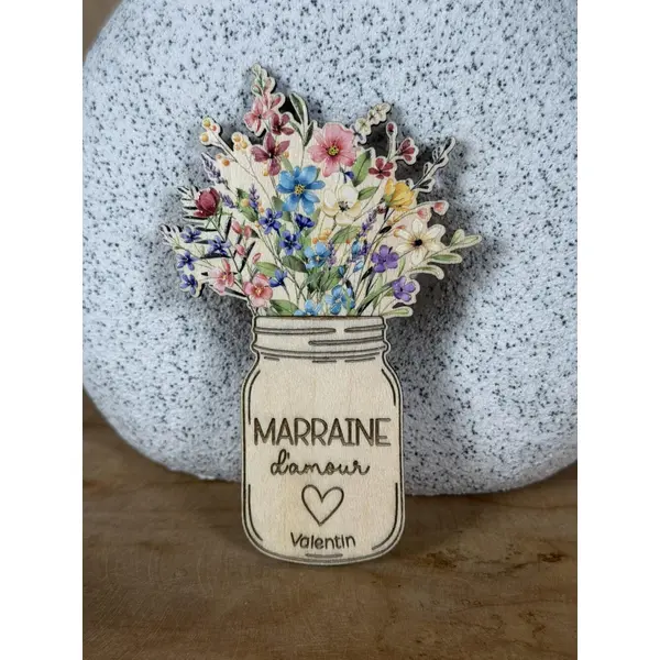 Magnet en bois personnalisé avec carte + enveloppe cadeau - demande surprise parrain marraine - cadeau baptême communion