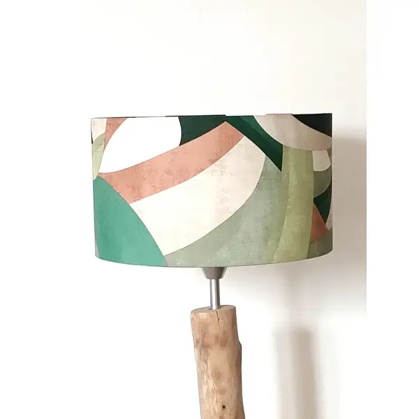 Abat-jour géométrique vert – décoration naturelle chic, luminaire salon chambre, ambiance scandinave contemporaine