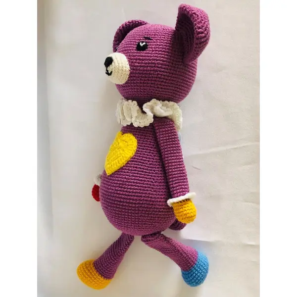 Doudou ours violet au crochet, peluche bébé en coton bio fait main les doudous de ghis