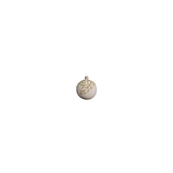 6 Boules blanc crème et feuilles dorées