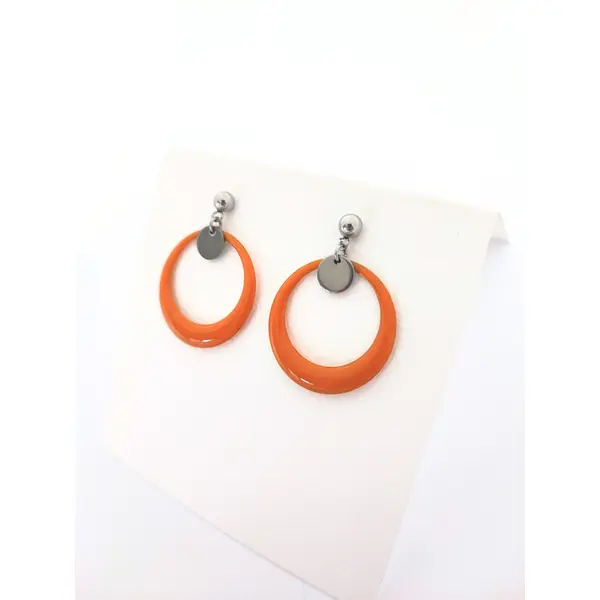Boucles d’oreilles en acier inoxydable, anneaux émaillés jaune