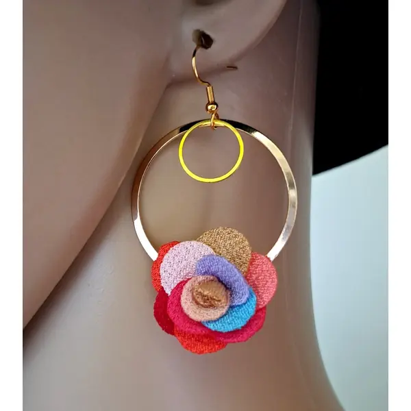 Boucle d'oreille coquillage, étoile, cercle, perles plate ronde bleu, crochet en métal acier inoxydable doré
