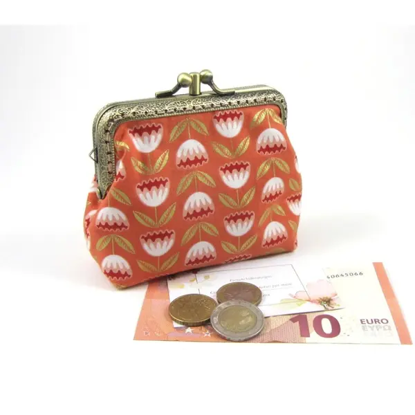 Porte monnaie à double compartiments orange doré
