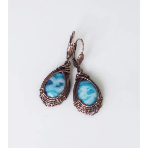 Boucles d'oreilles en pierre naturelle, boucles d'oreilles romantiques cuivre jaspe