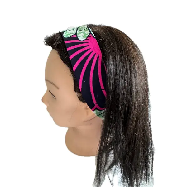 Bandeau cheveux femme wax vert, marine et rose