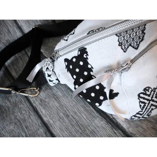 Sac banane femme homme, jacquard chiens westie gris, cadeau anniversaire fête des mères pères