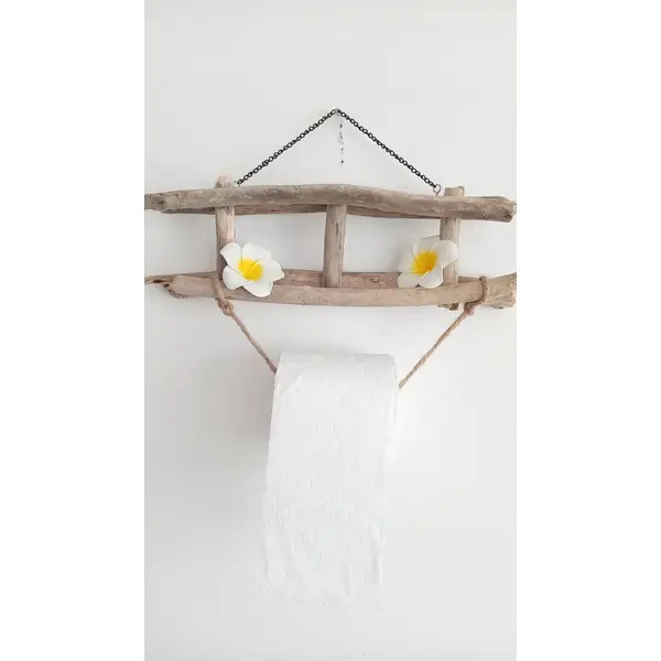 Porte papier toilette exotique (polynésie) avec bois flotté/fleurs frangipane