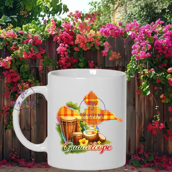Mug - tasse - sublimation - impression infusible ink - carte guadeloupe - madras - noix de coco - tambours