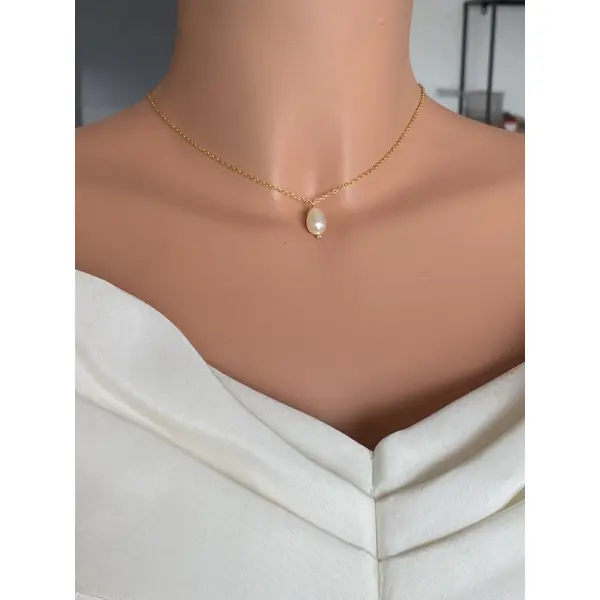 Collier de dos perles de swarovski – bijou de mariée élégant et minimaliste i trío de gotas