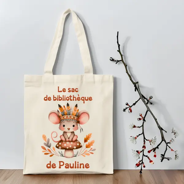 Tote bag enfant personnalisé – animaux indiens – sac maternelle avec prénom