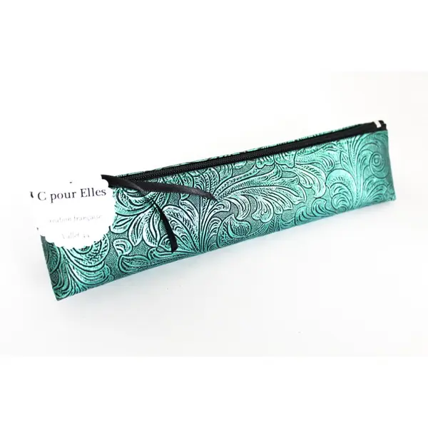 Trousse pour brosse à dents et dentifrice simili verte et noire