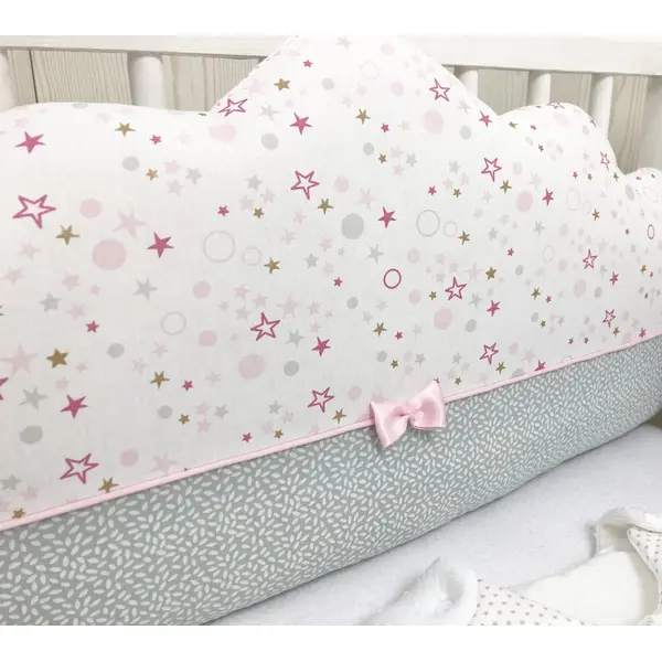 Tour de lit bébé en 3 nuages de 60cm large, blanc rose et gris. promotion