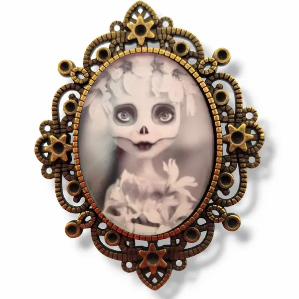 Broche catrina féminin mexicain - portrait gothique romantique.