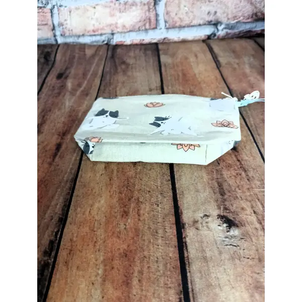 Porte-monnaie coton, chat yoga lotus, cadeau femme homme, petit porte-monnaie