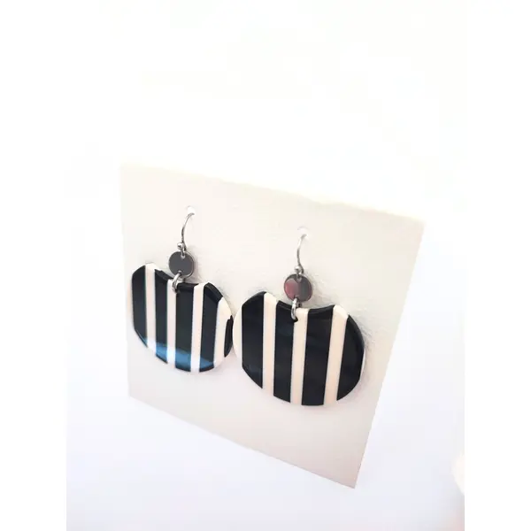 Boucles d'oreilles rayures noires et blanches, acier inoxydable