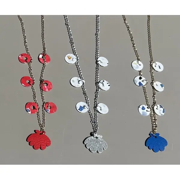 Collier coquillage doré miroir - cuir et plastique recyclé