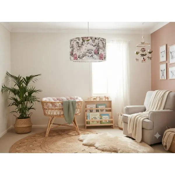 Abat-jour enfant fleurs roses & animaux – déco chambre bébé, tigre, renard, bohème, romantique, cadeau fille
