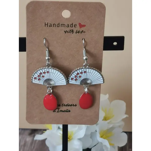Boucles d'oreilles éventail blanc/rouge