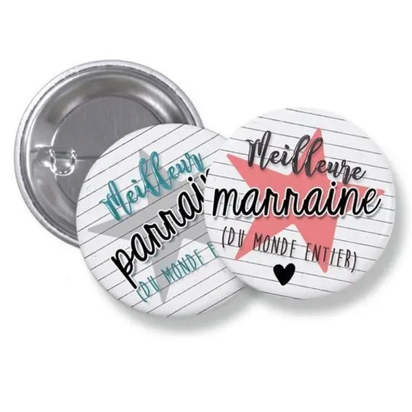 Duo de badges ronds Meilleur parrain et meilleure marraine