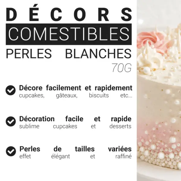 Décors comestibles perles blanches nacrées assorties