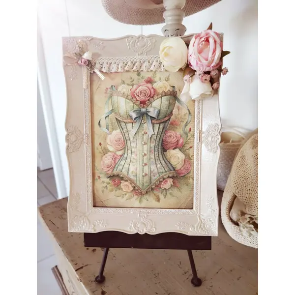Tableau shabby " corset raffiné " création - au grenier cosy -