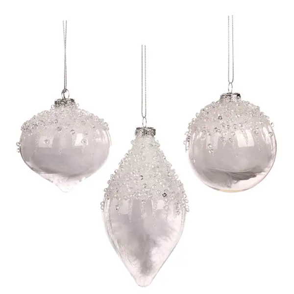 Suspension en verre aux plumes blanches