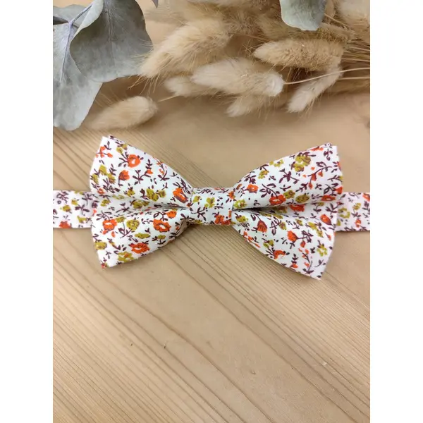 Nœud papillon double adulte/enfant - pochette costume, bts de manchette, bracelet - fleurs liberty orange, - mariage champêtre