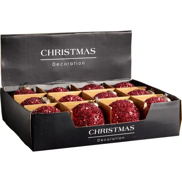 6 Boules de Noël en verre perlée rouge