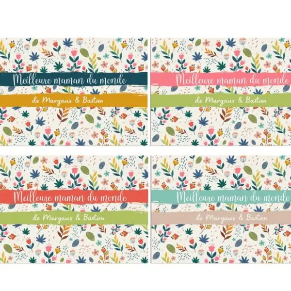 Grand plateau bois personnalisé fleuri avec texte - 4 couleurs au choix
