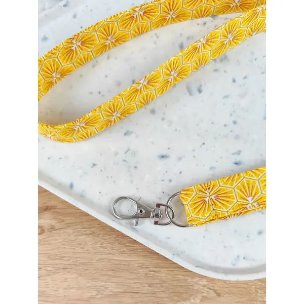 Tour de cou / porte-badge en coton jaune et doré