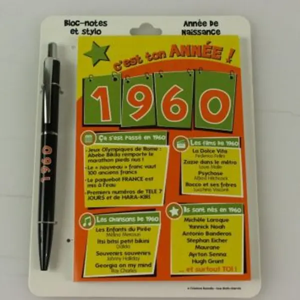 Bloc-notes et Stylo Année de naissance 1985