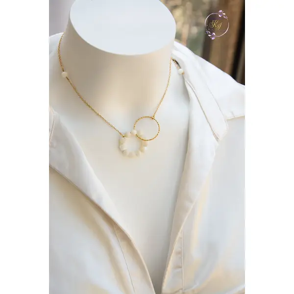 Collier "naveya" code : destock50 acier 316l et nacre 38 cm bijoux femme assembler mains (a807)
