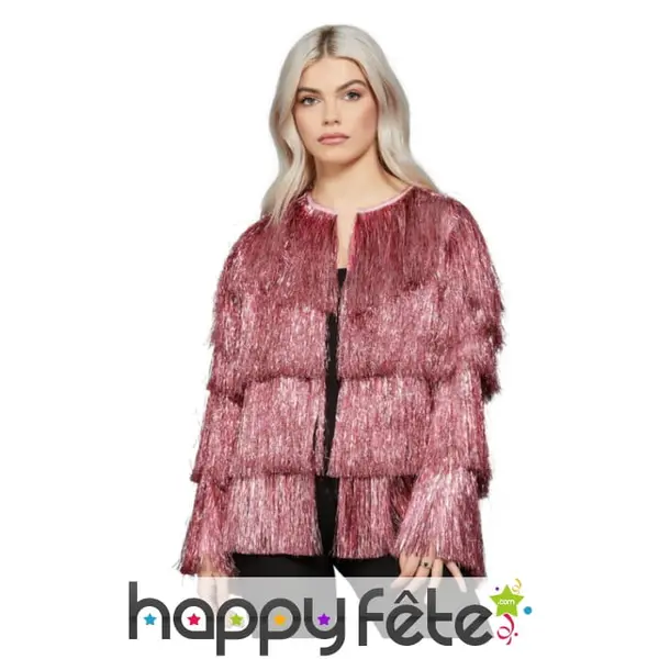 Veste disco rose à franges pour femme