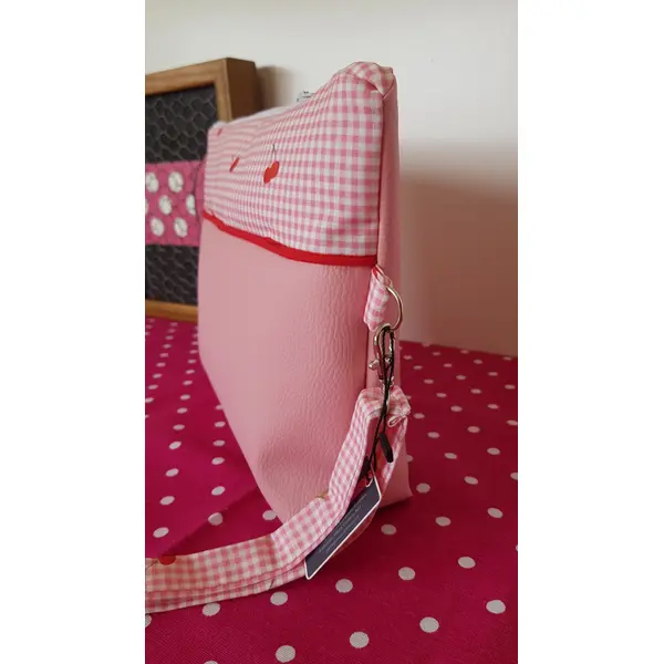 Sac pochette cerise et vichy bleu