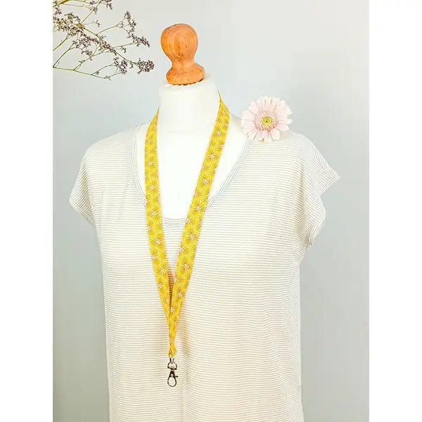 Tour de cou / porte-badge en coton jaune et doré
