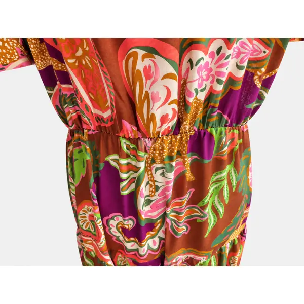 Robe longue femme en viscose imprimée cahemire – robe à volants – taille 42 – manches courtes – pièce unique