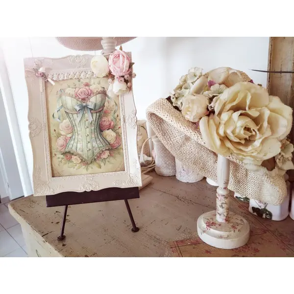 Tableau shabby " corset raffiné " création - au grenier cosy -