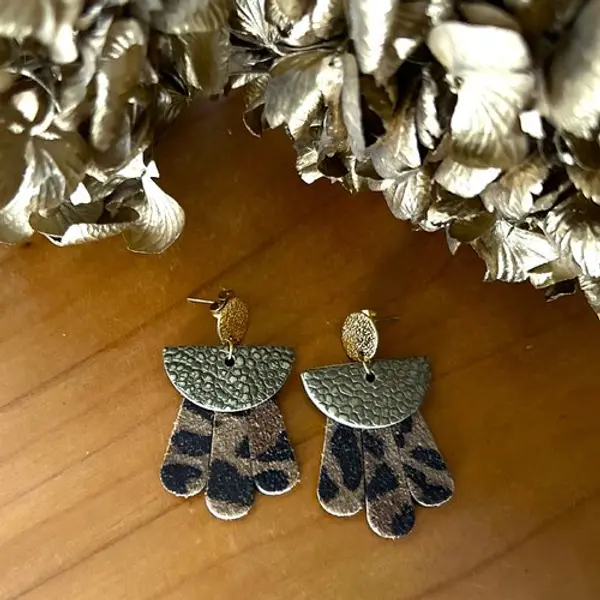 Boucles d'oreilles elea - cuir upcyclé bronze x léopard