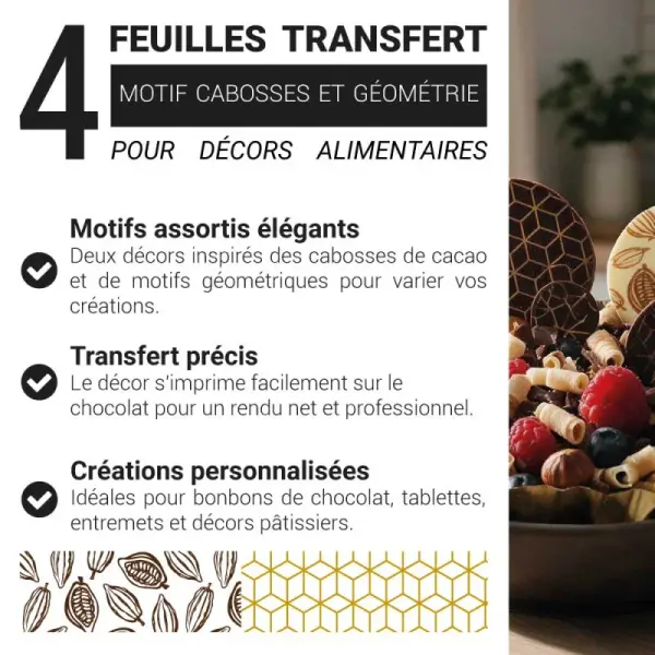 Feuilles transfert cabosses et géométrie assorties (x4)