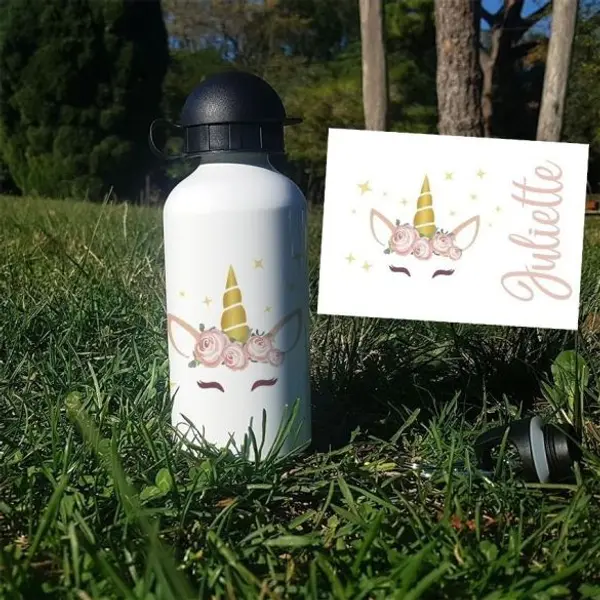 Gourde ou bouteille personnalisée pour enfant modèle Licorne